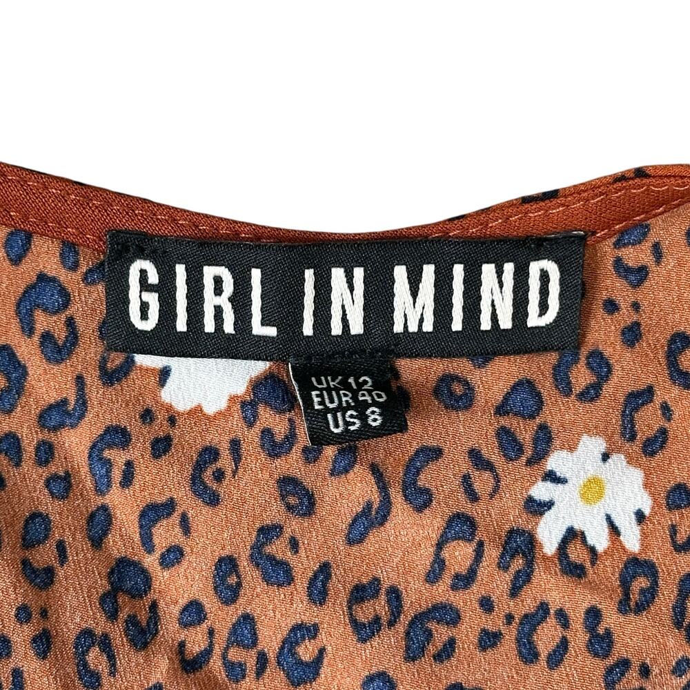 Girl In Mind Shift Midi Dress Flutter Sleeves Size 8 Orange Floral Animal Print - Picture 3 of 4